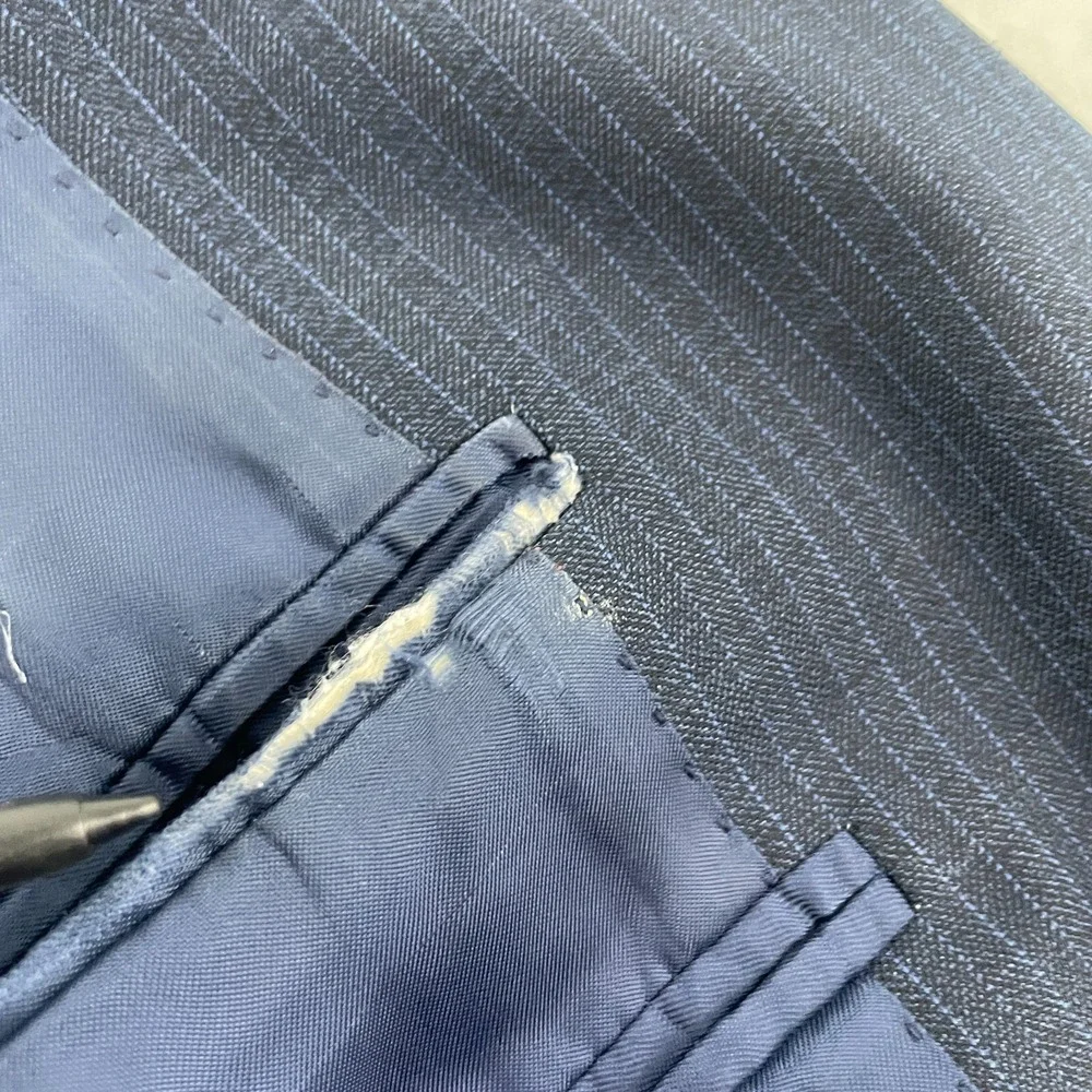 Samuelsohn 100% Wool Sport Coat Men 42/36R Blue Stripe Double Vent Preppy Canada